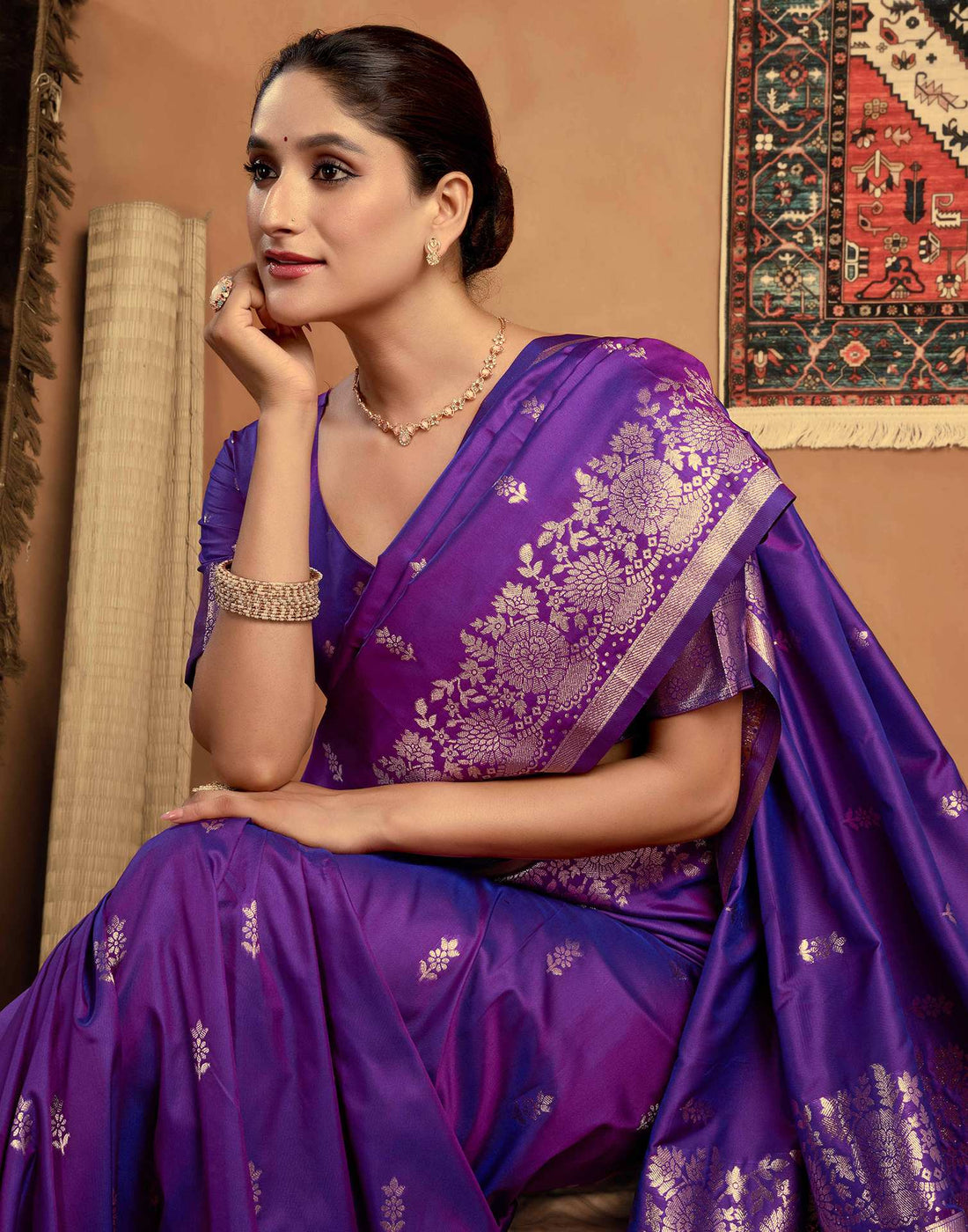 Violet Silk Woven Banarasi Saree