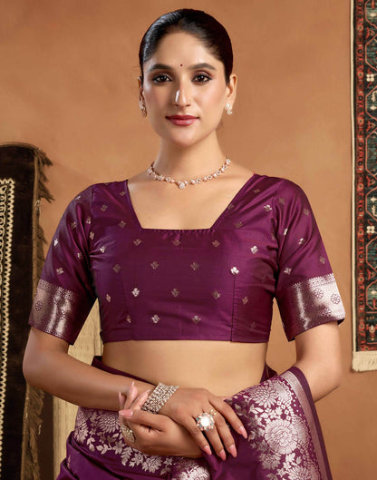 Magenta Silk Woven Banarasi Saree