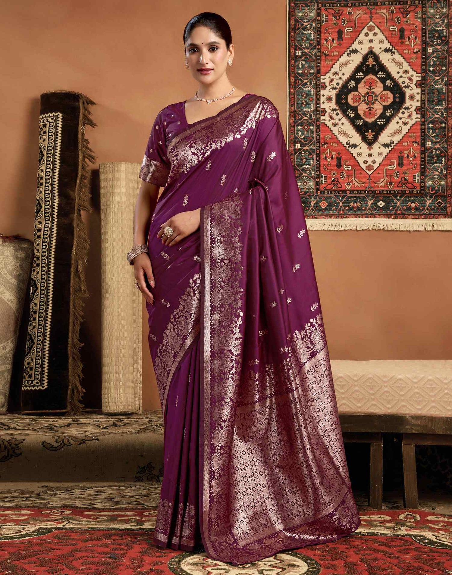 Magenta Silk Woven Banarasi Saree