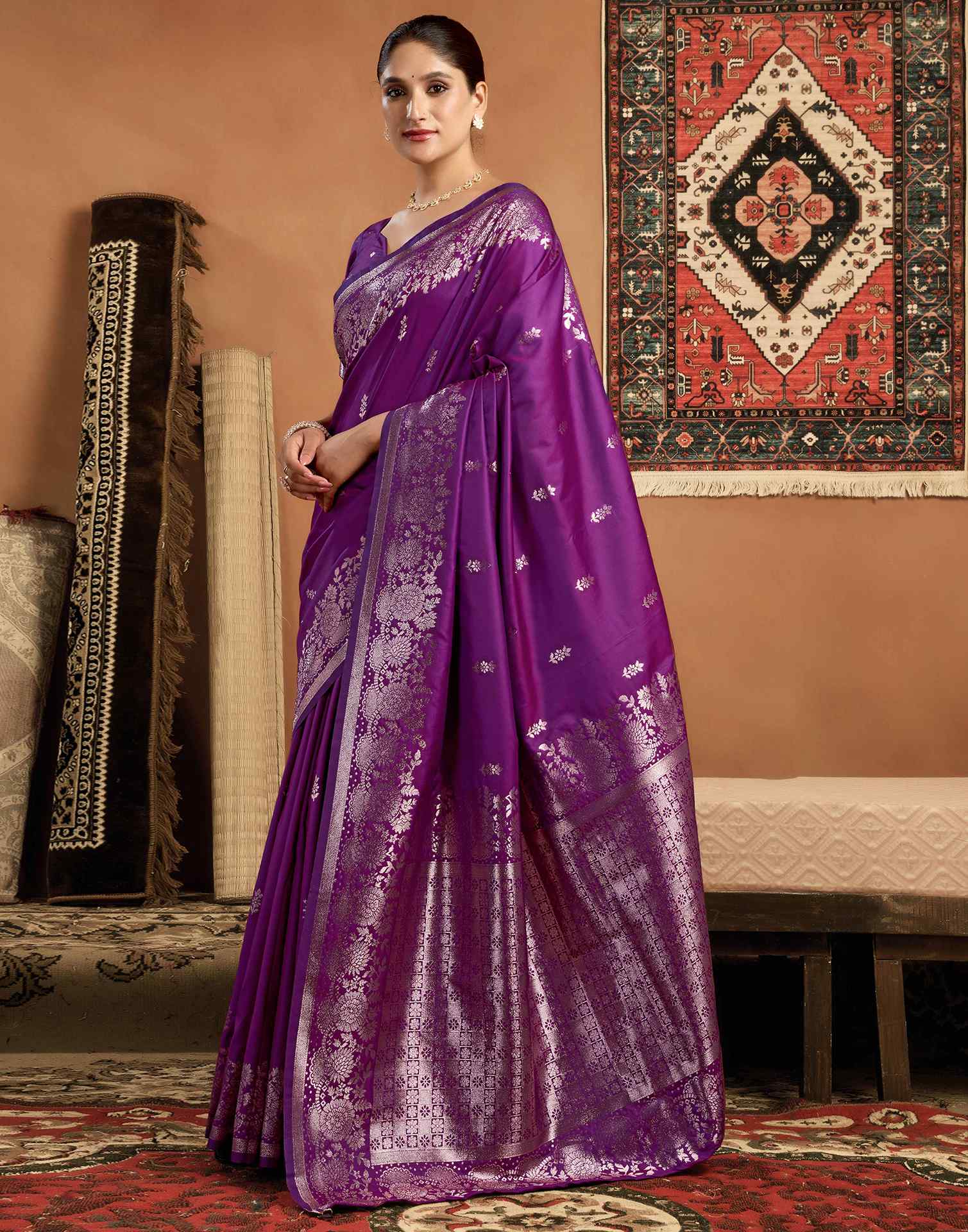 Purple Silk Woven Banarasi Saree
