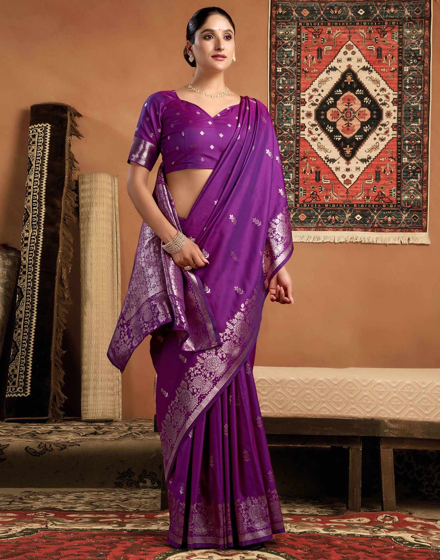 Purple Silk Woven Banarasi Saree