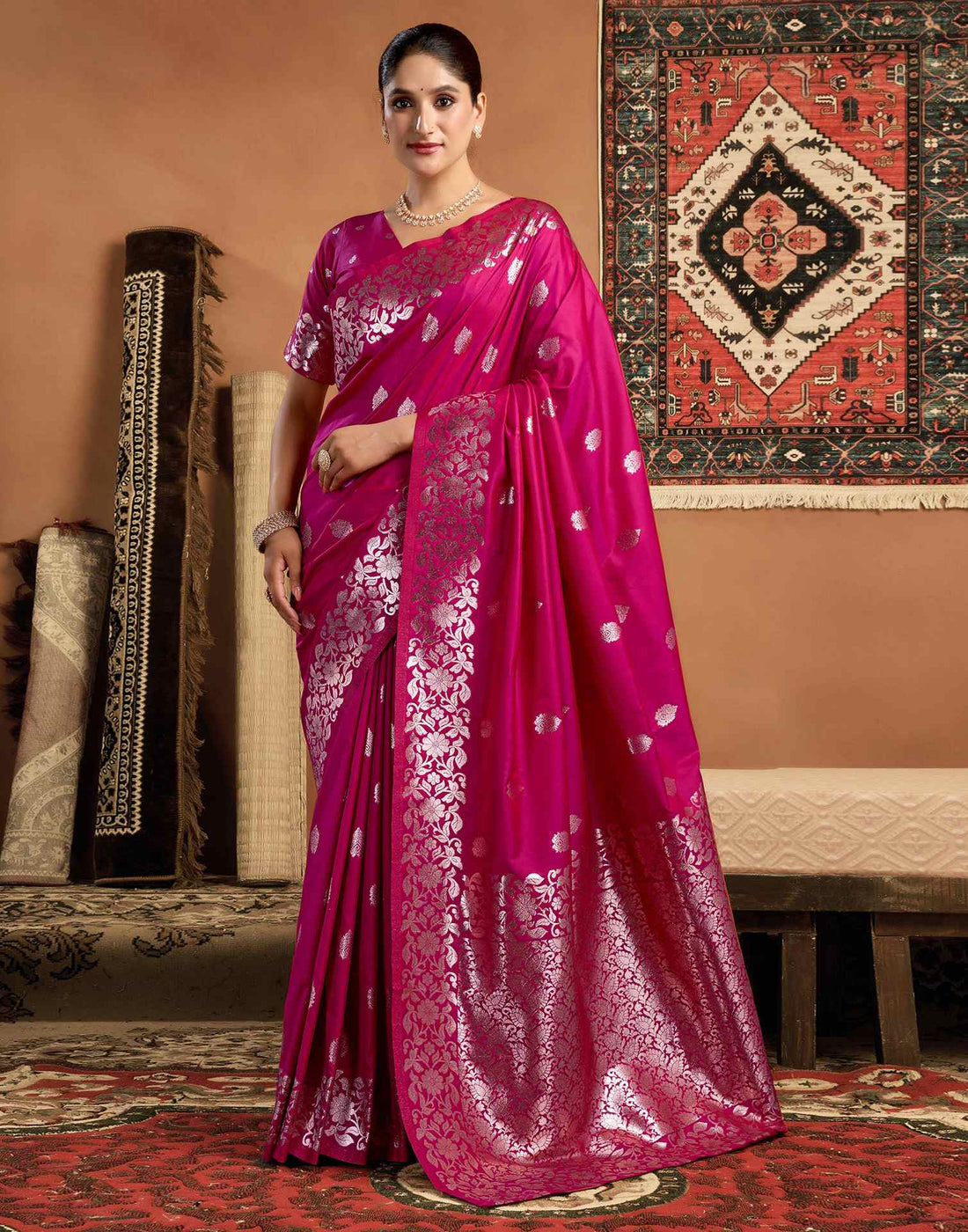 Rani Pink Silk Woven Banarasi Saree