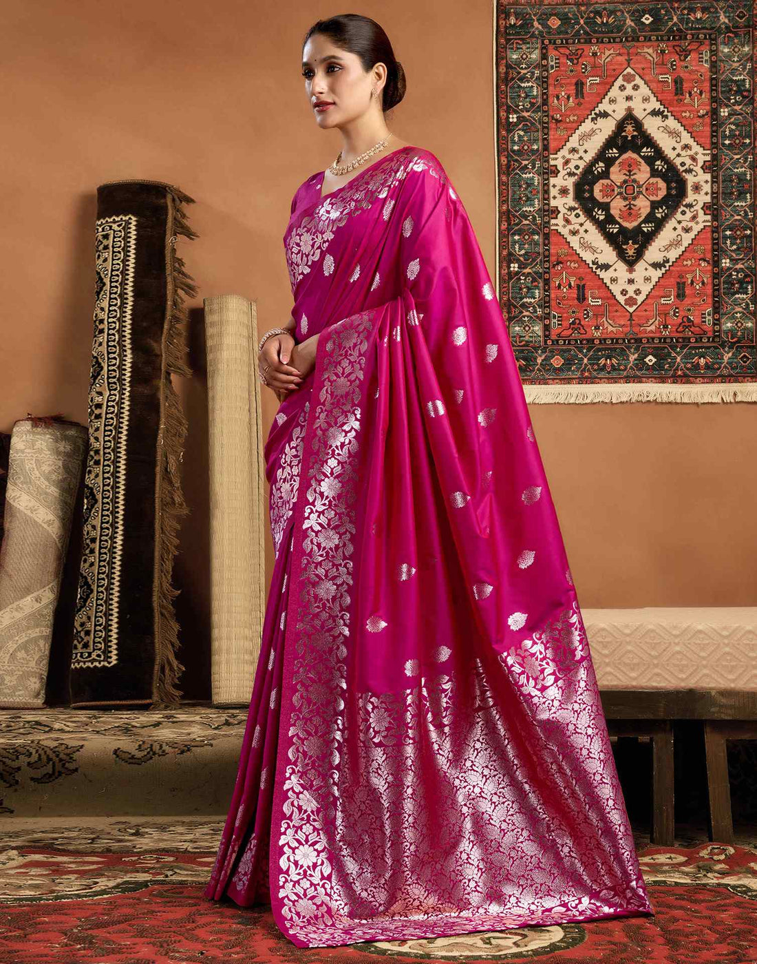 Rani Pink Silk Woven Banarasi Saree