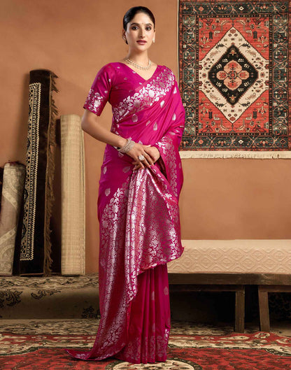 Rani Pink Silk Woven Banarasi Saree