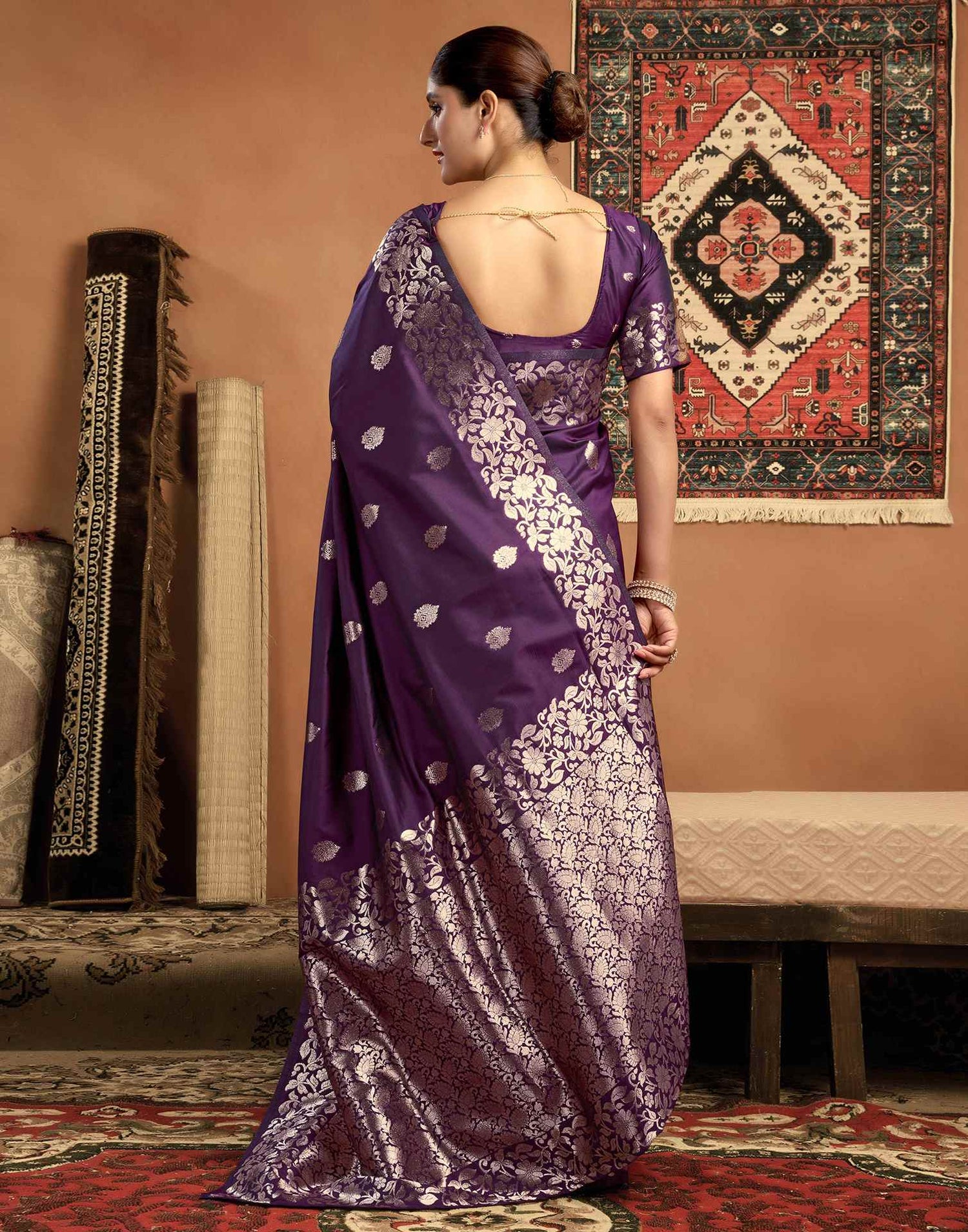 Dark Violet Silk Woven Banarasi Saree