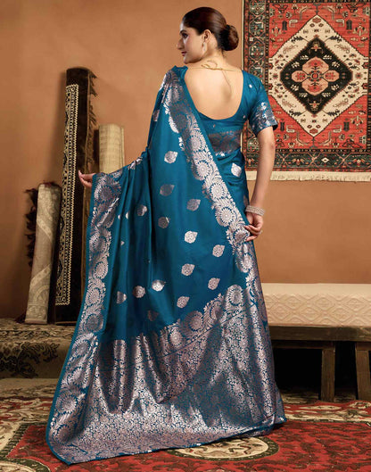 Peacock Blue Silk Woven Banarasi Saree