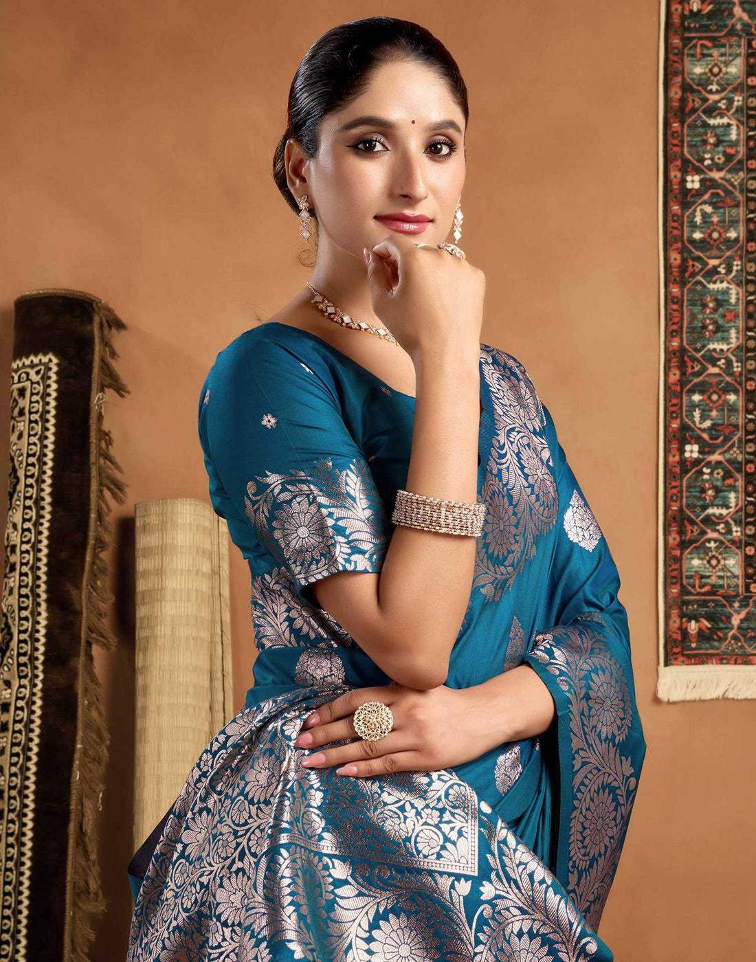 Peacock Blue Silk Woven Banarasi Saree