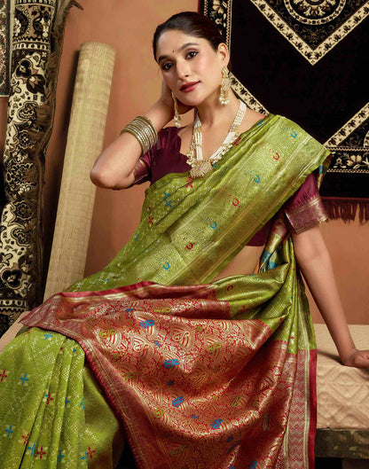 Parrot Green Silk Woven Saree