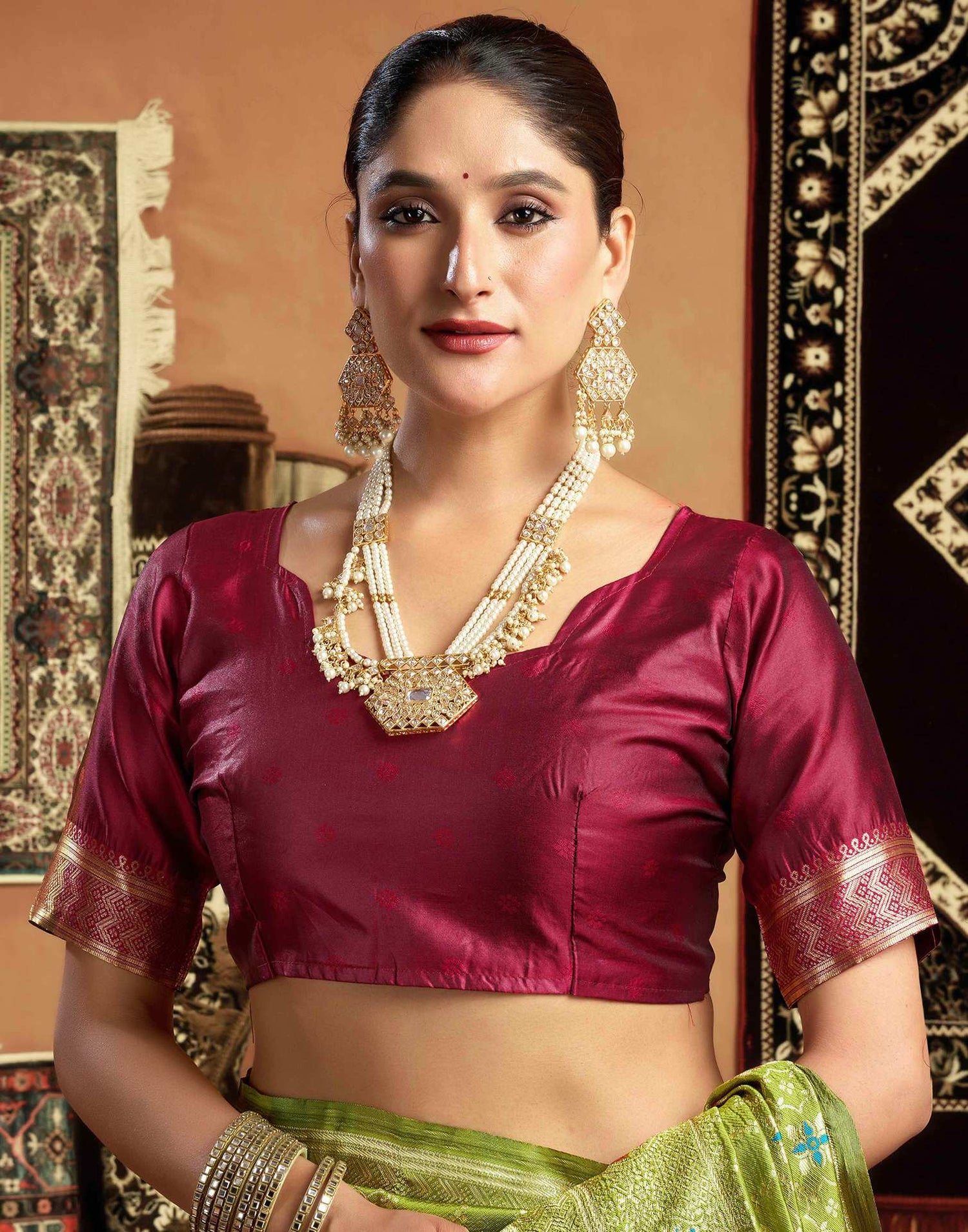 Parrot Green Silk Woven Saree