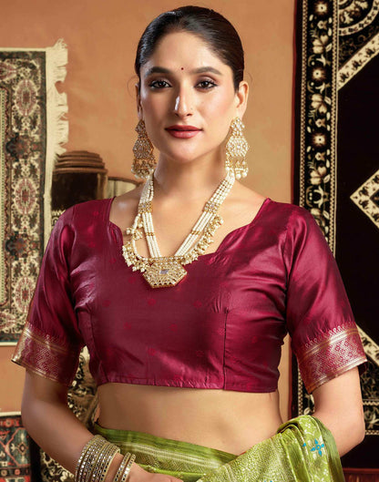 Parrot Green Silk Woven Saree