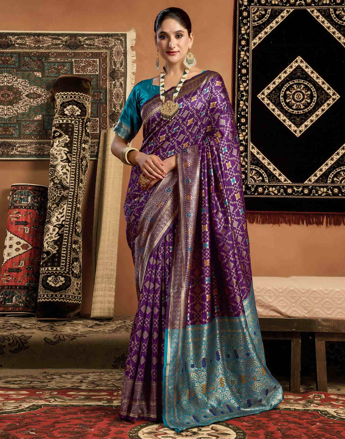 Dark Purple Silk Woven Saree