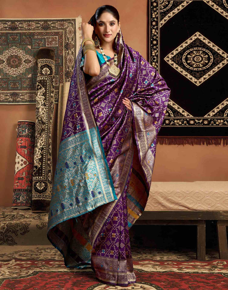 Dark Purple Silk Woven Patola Saree