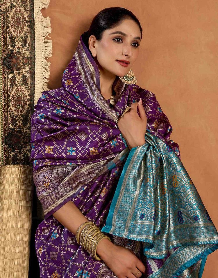 Dark Purple Silk Woven Patola Saree