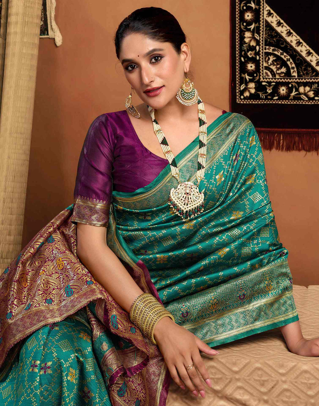 Teal Green Silk Woven Saree