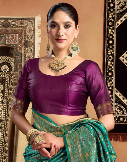 Teal Green Silk Woven Saree