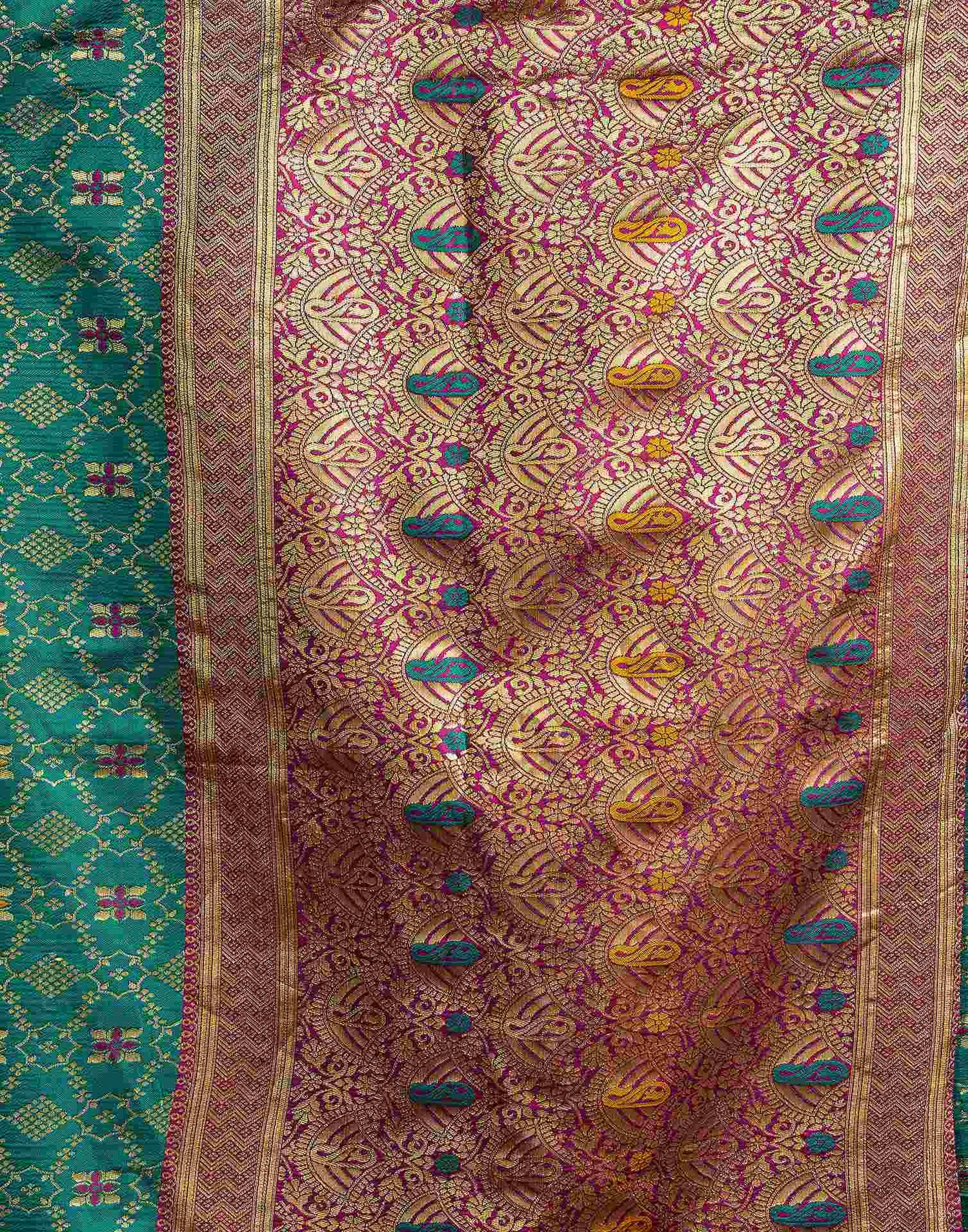 Teal Green Silk Woven Saree
