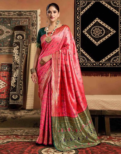 Coral Pink Silk Woven Saree