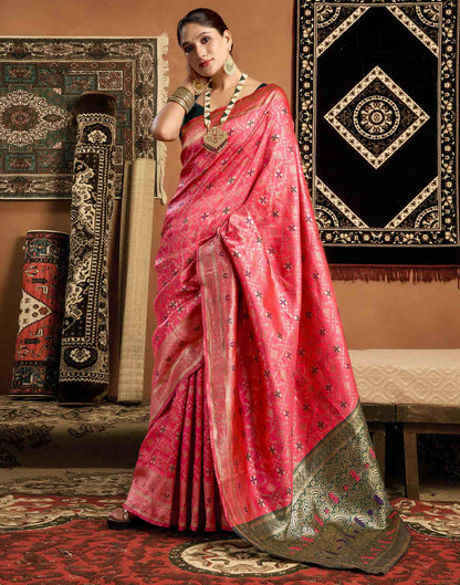 Coral Pink Silk Woven Saree