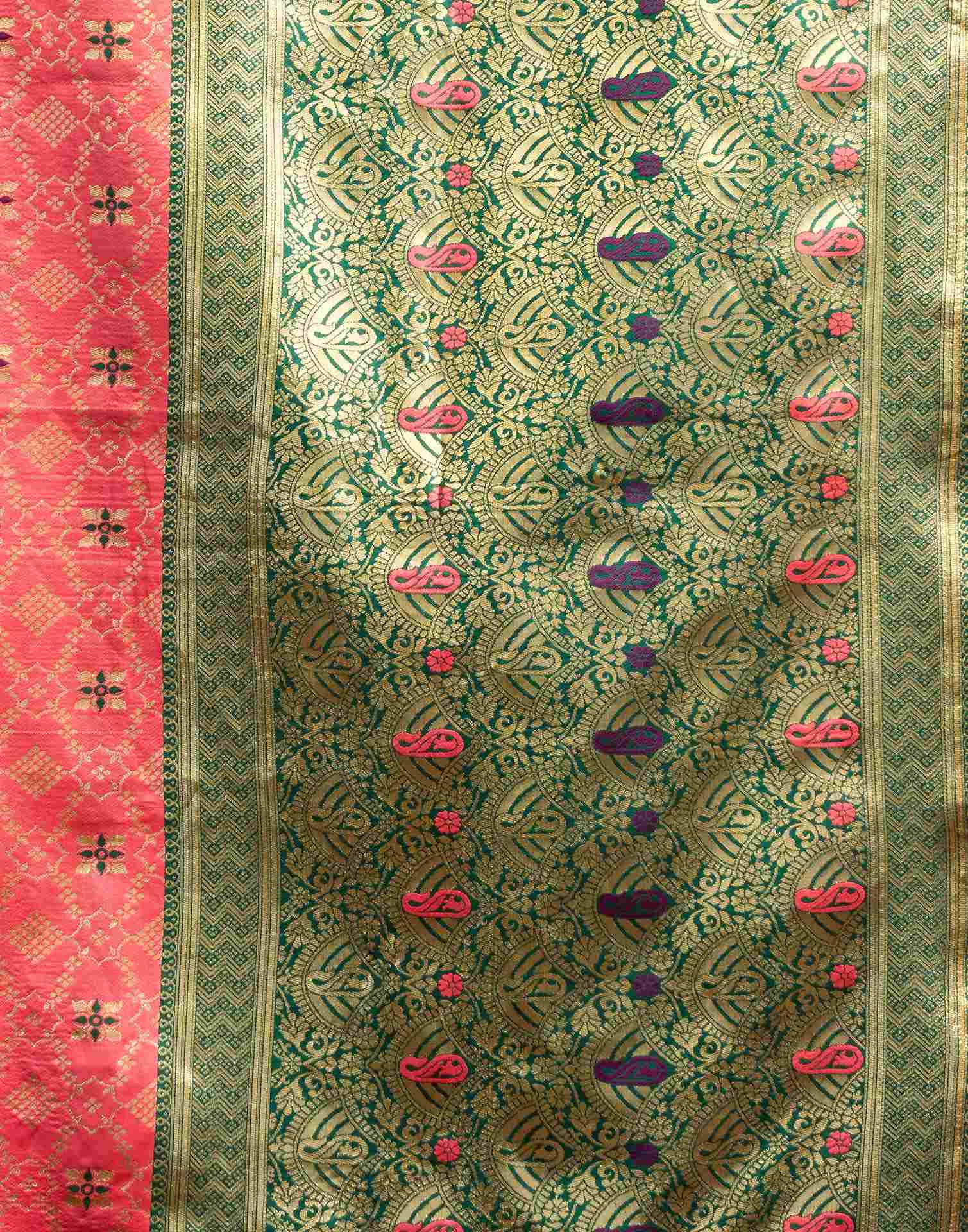 Coral Pink Silk Woven Saree