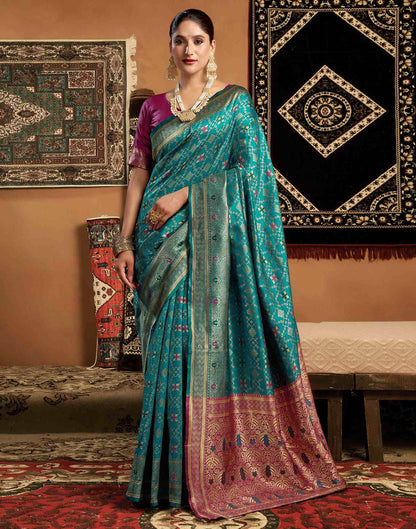 Teal Blue Silk Woven Saree