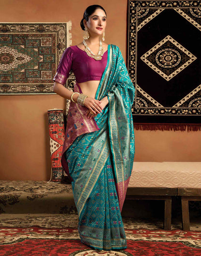 Teal Blue Silk Woven Saree