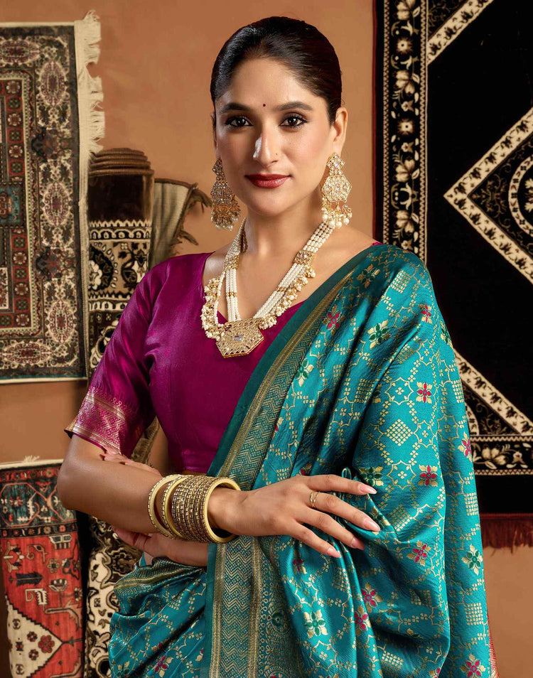 Teal Blue Silk Woven Patola Saree