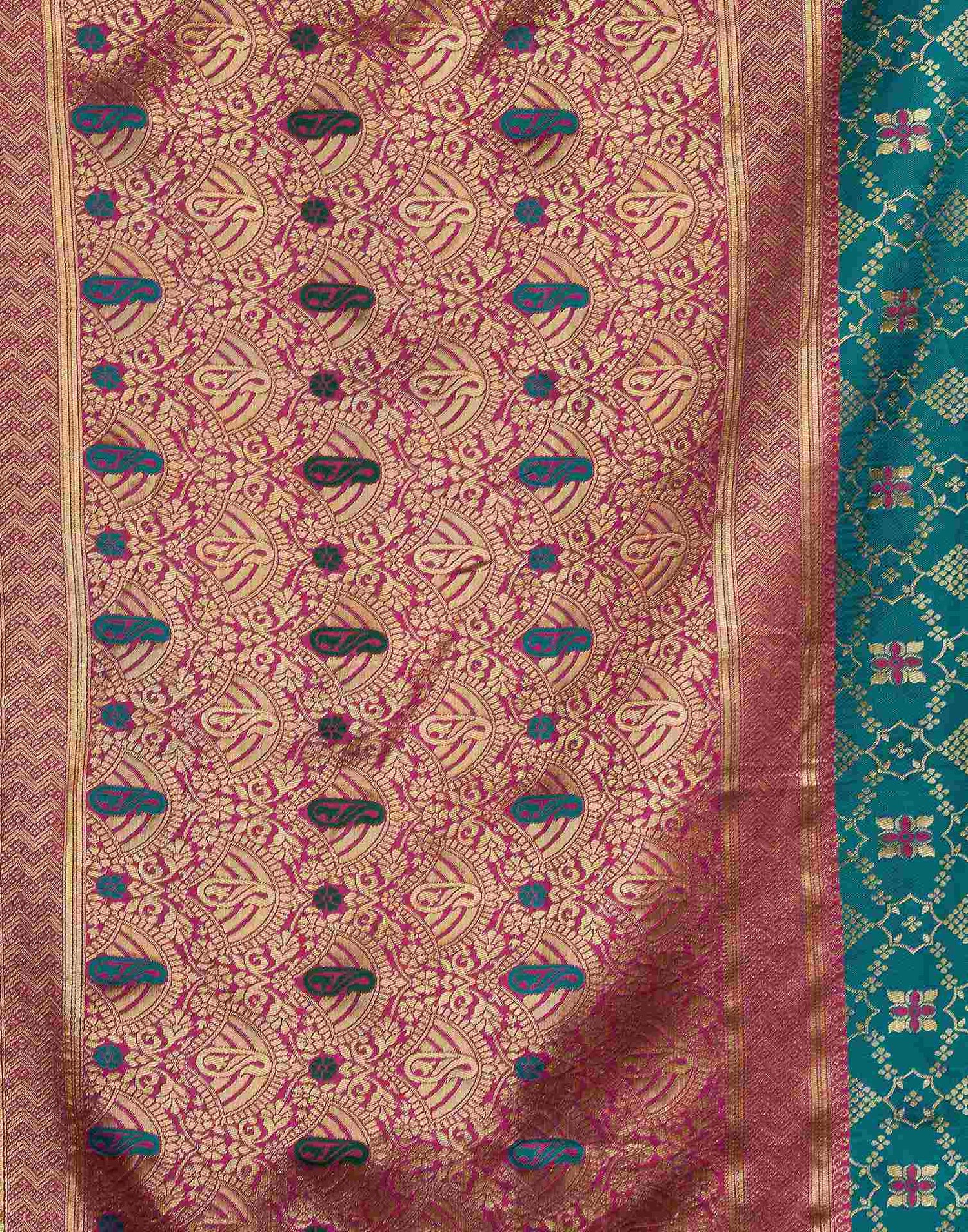 Teal Blue Silk Woven Saree