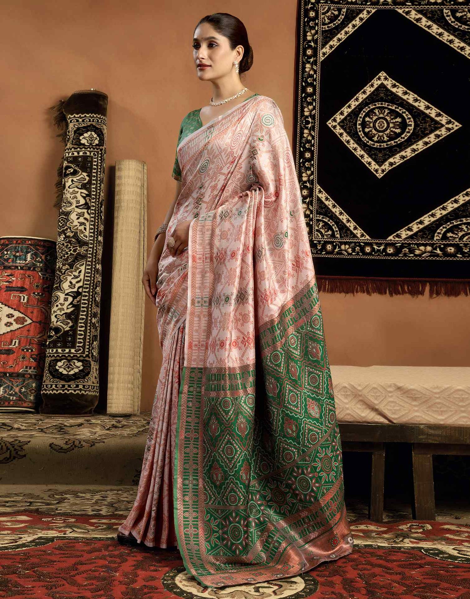Cream Silk Woven Saree