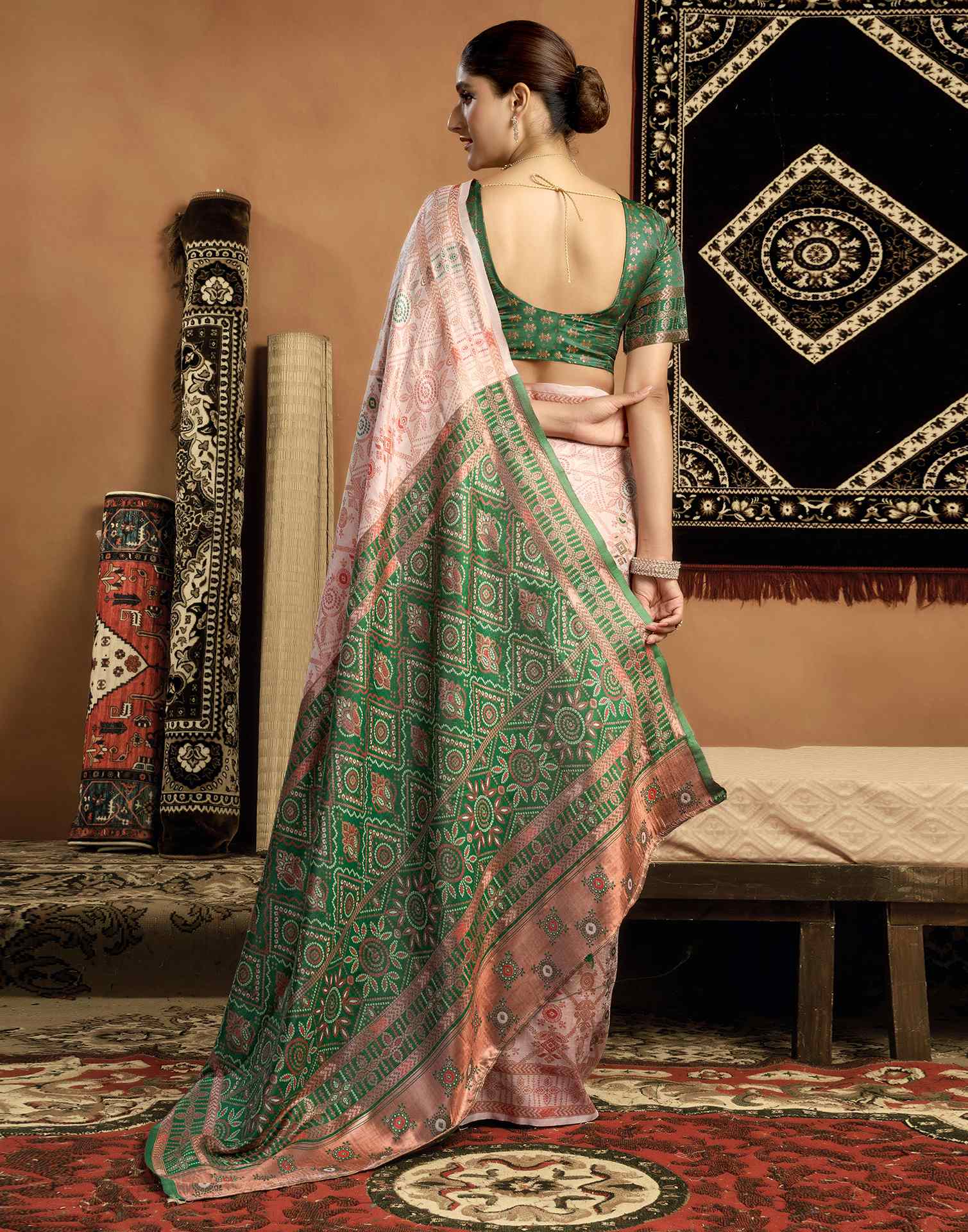 Cream Silk Woven Saree