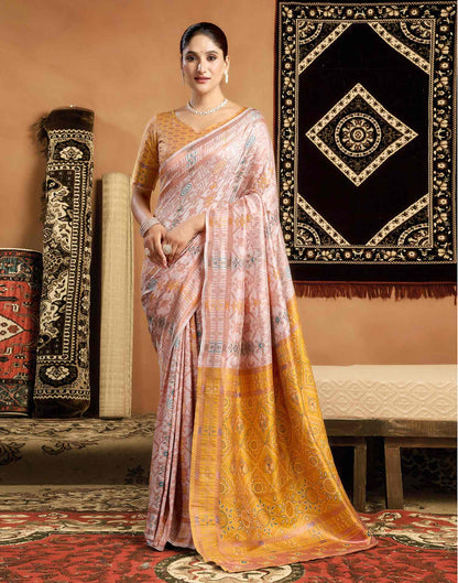 Cream Silk Woven Saree