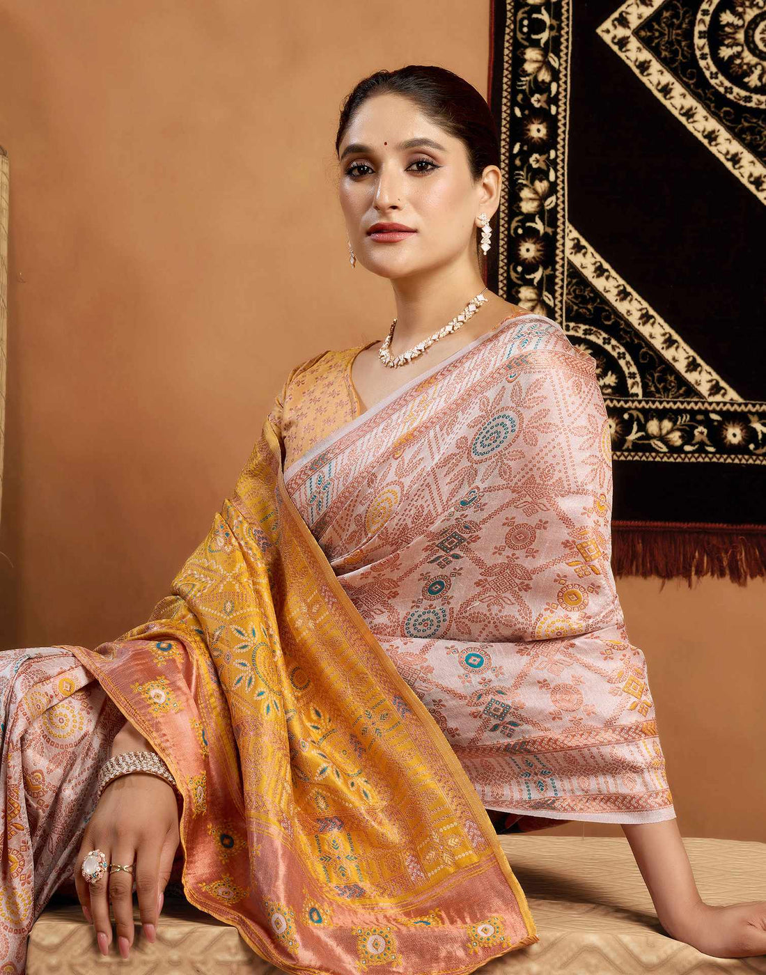 Cream Silk Woven Saree