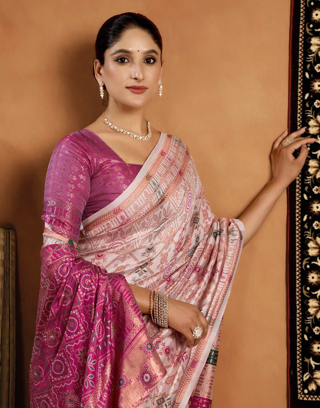 Cream Silk Woven Saree