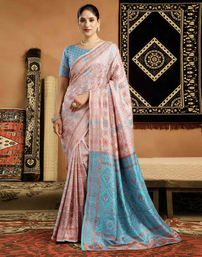 Cream Silk Woven Saree