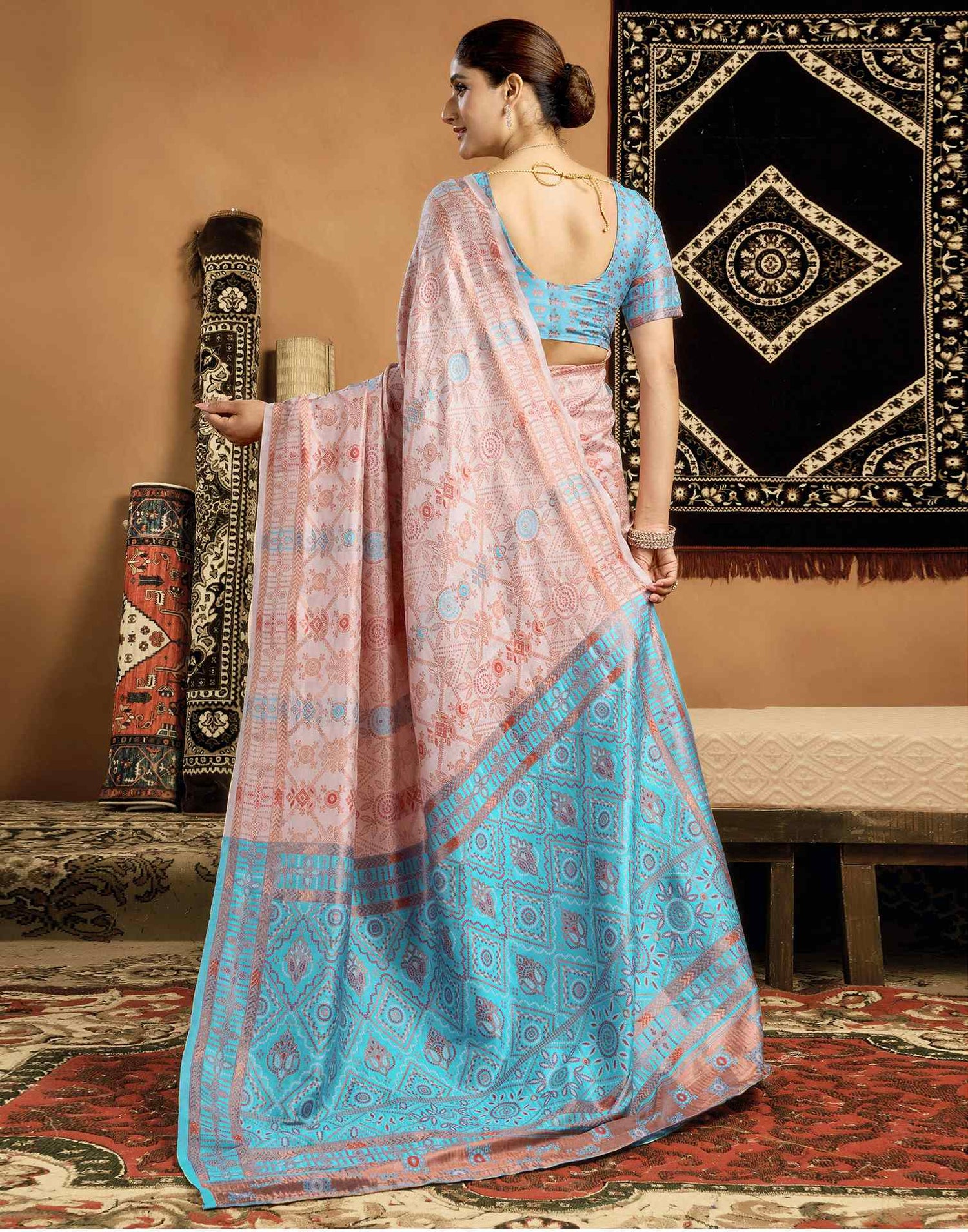 Cream Silk Woven Saree