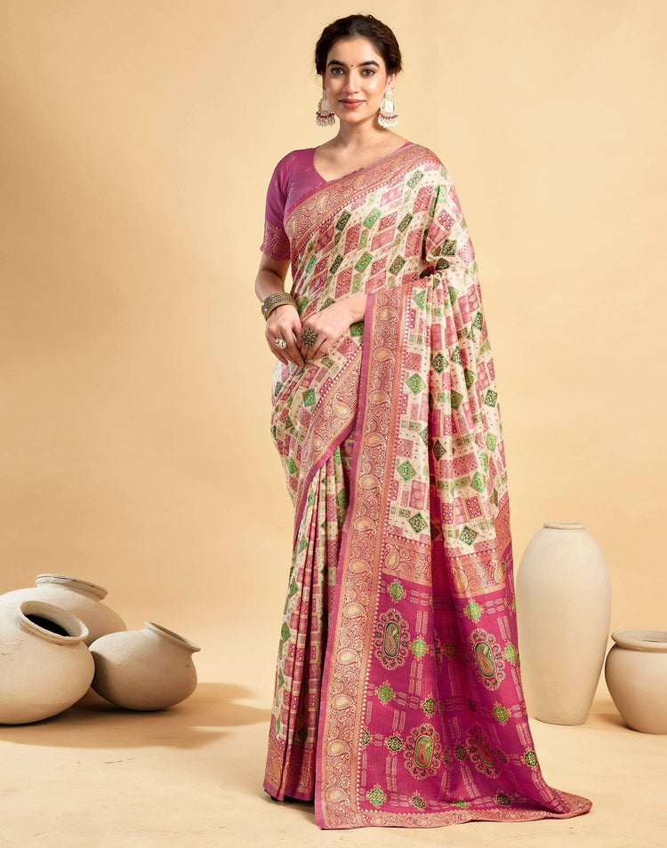 Cream Silk Woven Patola Saree