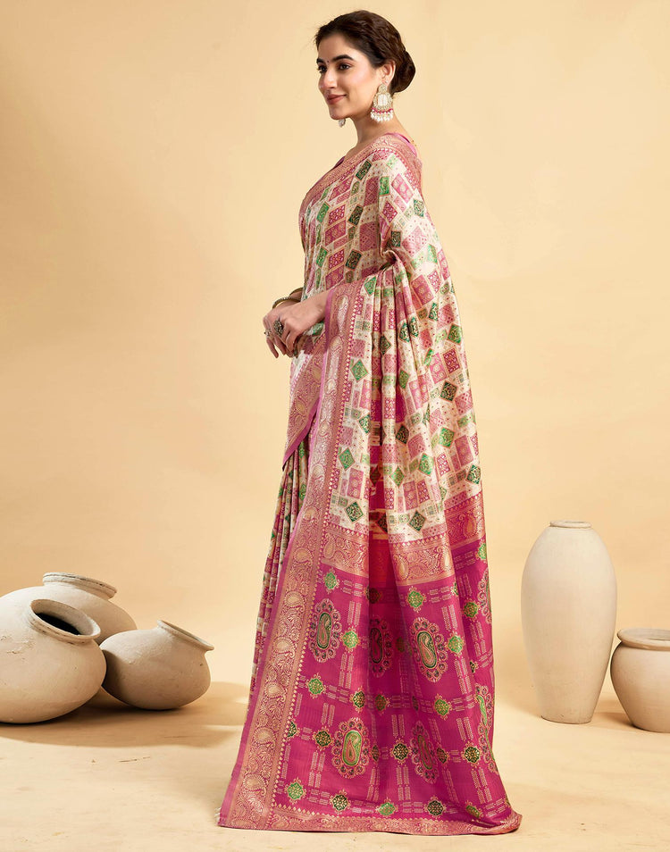 Cream Silk Woven Patola Saree