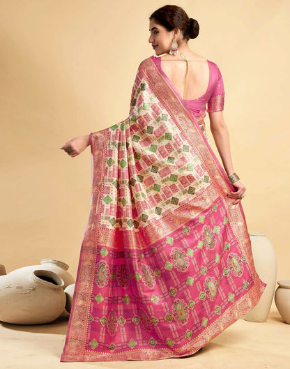 Cream Silk Woven Saree