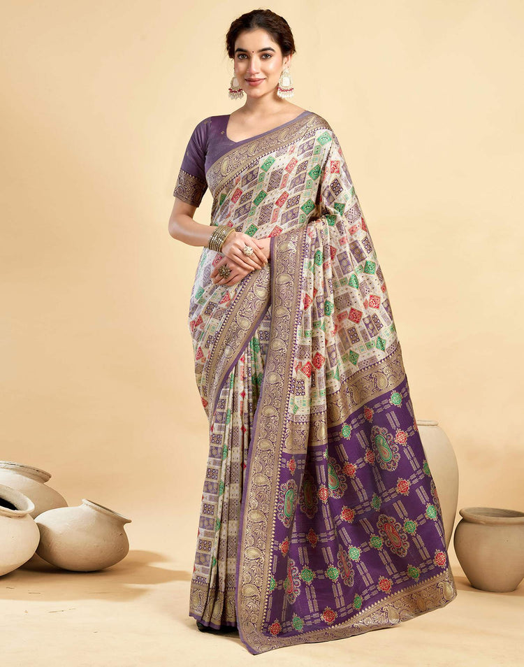 Cream Silk Woven Patola Saree