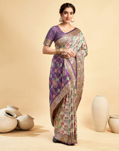 Cream Silk Woven Saree