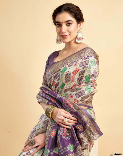 Cream Silk Woven Saree