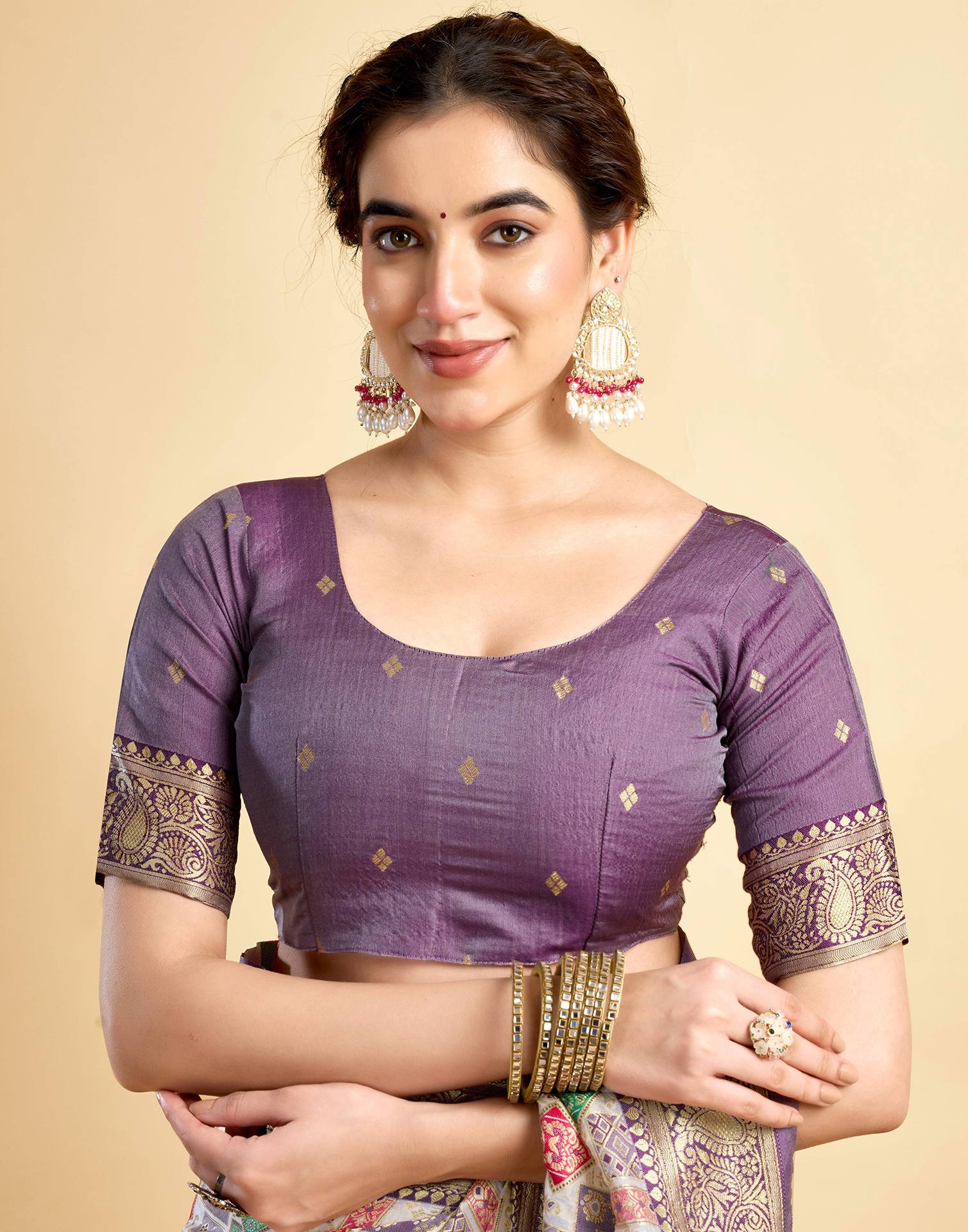 Cream Silk Woven Saree