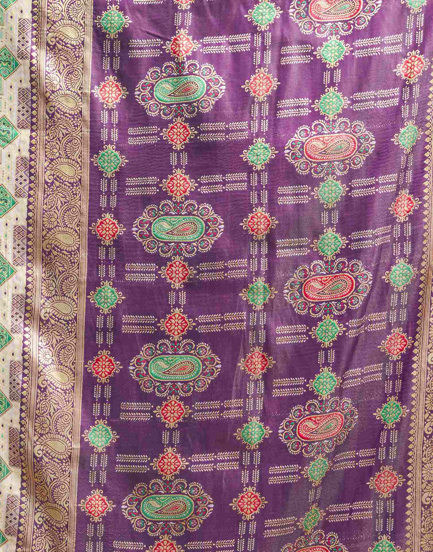 Cream Silk Woven Saree