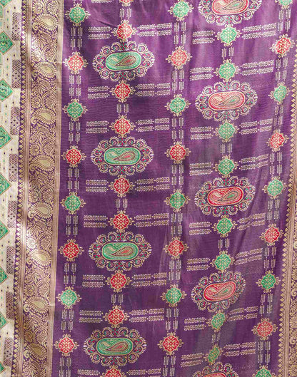 Cream Silk Woven Saree