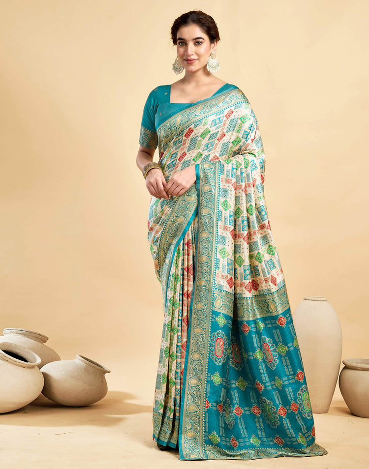 Cream Silk Woven Patola Saree