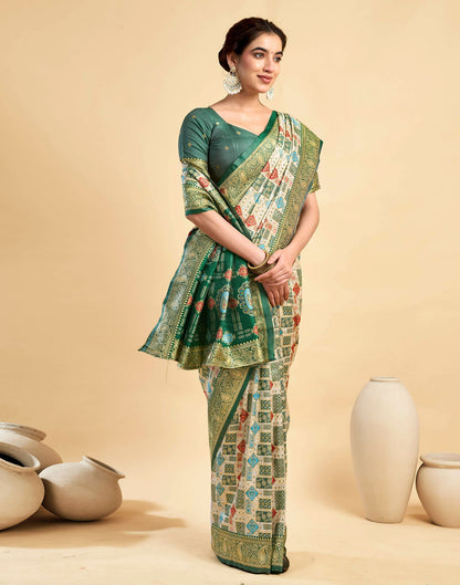 Cream Silk Woven Saree