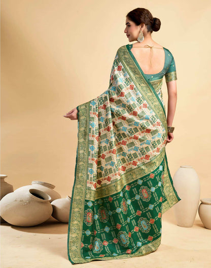 Cream Silk Woven Saree
