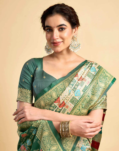 Cream Silk Woven Saree