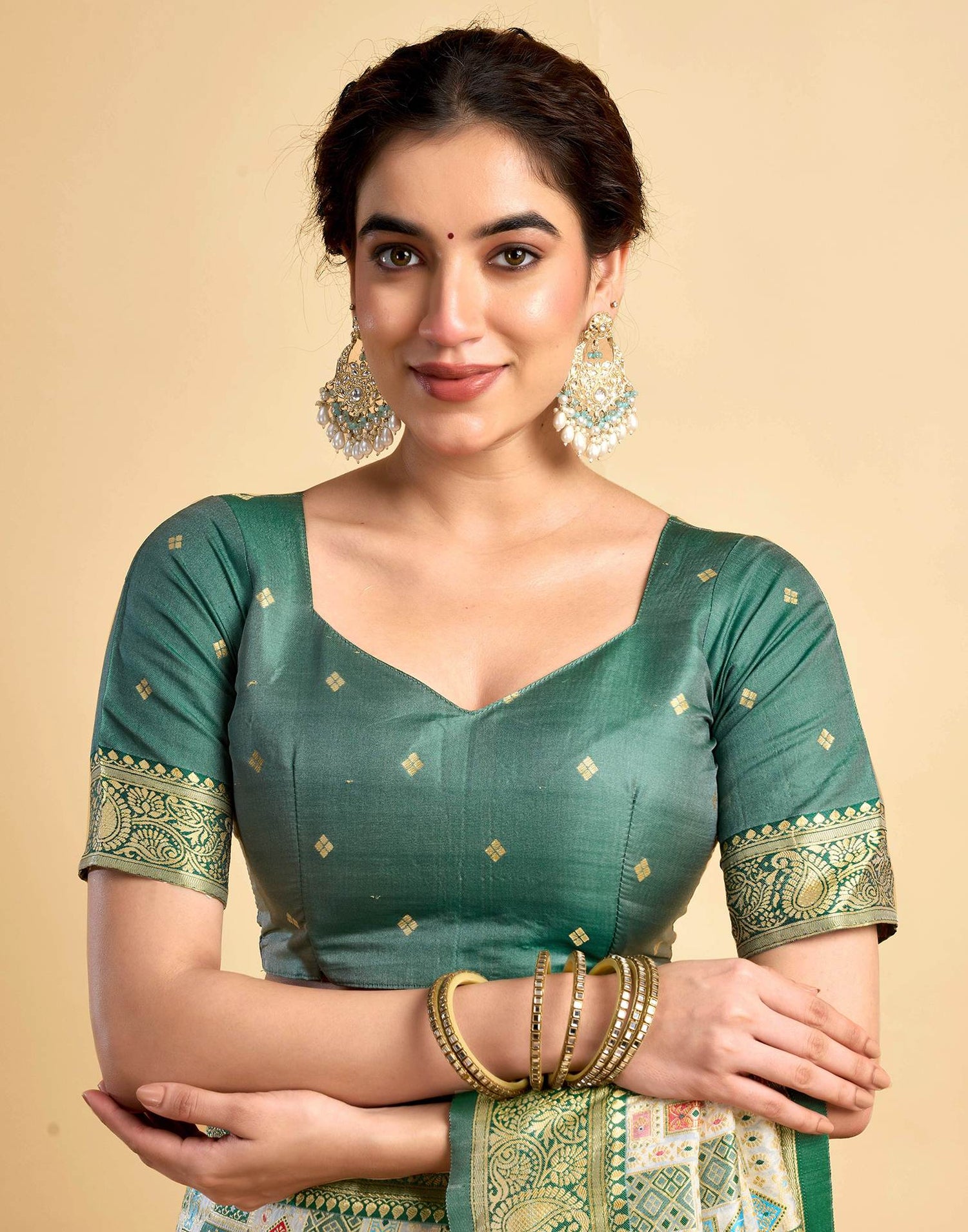 Cream Silk Woven Saree