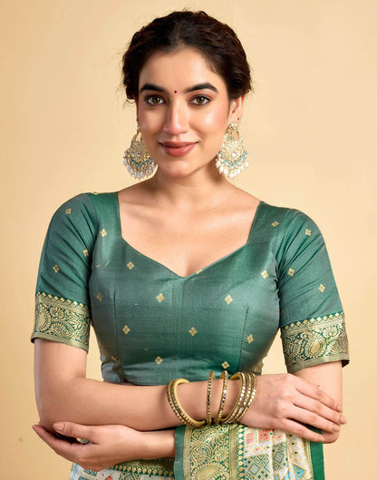 Cream Silk Woven Saree