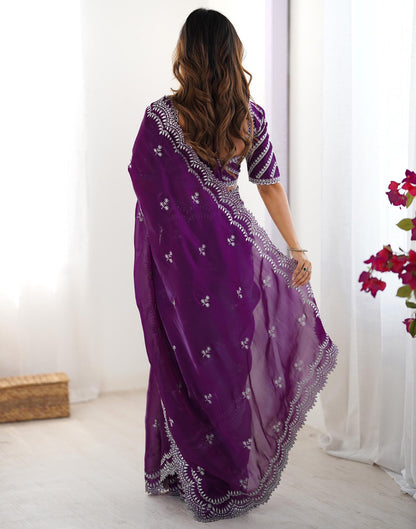 Purple Tissue Silk Sequence Embroidery Saree